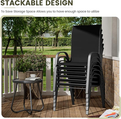 UDPATIO Patio Dining Set for 7, Outdoor Table and Chairs Set with Square Metal Table, 6 Stackable Patio Chairs, Outdoor Furniture for Deck Garden Backyard Lawn Poolside (Black)