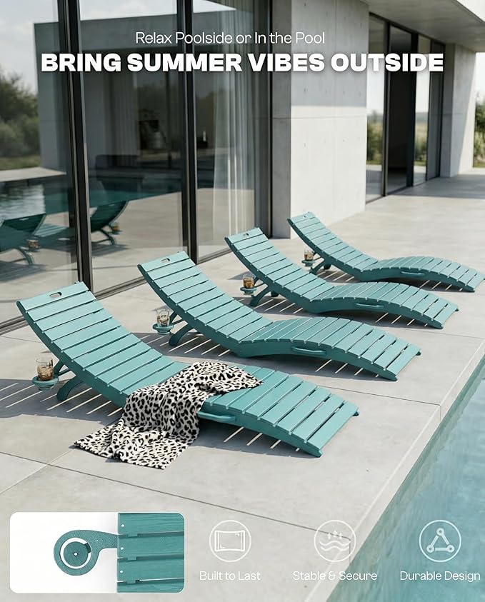 Pre-Assembled Folding in-Pool Lounge Chair, HDPE Outdoor Chaise Lounge with Cup Holder, Pool Lounge Chair for Poolside - Photo 5