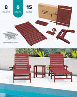 SERWALL Patio Chaise Lounge Chair, 78'' Long HDPE 5 Positions Adjustable Outdoor Lounger - Photo 6