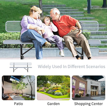 96" Metal Park Benches for Outside - Gray Outdoor Benches Heavy Duty Garden Weatherproof Bench with Backrest, Buddy Bench for Schools,Commercial Benches for Shopping Mall, Store, Yard, Patio