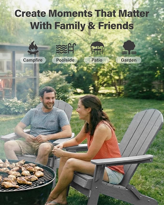 YEFU Adirondack Chair, Oversized Plastic Adirondack Chair Folding Outdoor Chairs with Cup Holder - Photo 9