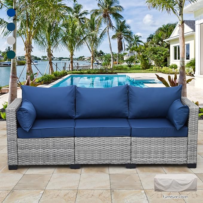 Rattaner Outdoor Furniture Outdoor Couch Grey Wicker Patio Furniture 3-seat Sofa Deep Seat Hight Backrest with - Photo 2