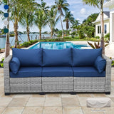 Rattaner Outdoor Furniture Outdoor Couch Grey Wicker Patio Furniture 3-seat Sofa Deep Seat Hight Backrest with - Photo 2