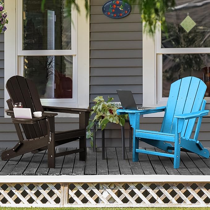 Adirondack Chair Set of 2, HDPE Folding Adirondack Chair with Multifunctional Cup Holder - Photo 2