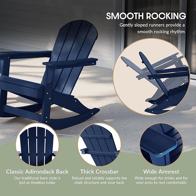 WestinTrends Malibu Outdoor Patio Porch Rocking Adirondack Chair (Set of 4), Navy Blue