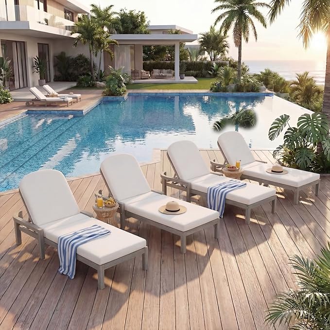 Outdoor Chaise Lounge Chair Set of 3, Patio Chaise Lounge Recliner with Adjustable Backrest - Photo 5