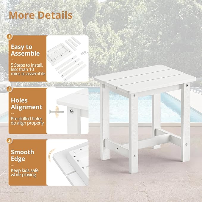 LUE BONA Outdoor Side Table Set of 2, HDPS Small Outdoor Table, Adirondack Side Table, Outside End Table for Patio - Photo 7