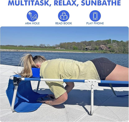 Oversized Extra Wide Tanning Chair with Sun Canopy Face Hole Padded Adjustable Washable, Heavy Duty Layout Folding Lounge Chair for Outside Beach Reading Sunbathing, UPF 50+, XL, Plus Size, 330 LBS