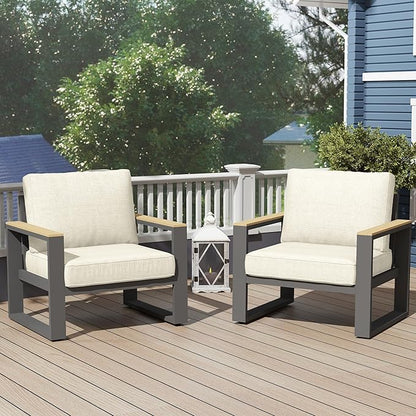 RoyalCraft Aluminum Outdoor Patio Chair, 2 Pieces All-Weather Metal Patio Sofa with Height-Adjustable Feet, Outdoor Chairs for Patio Porch Garden, Beige