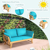 DORTALA Patio Convertible Couch Sofa Bed, Acacia Wood Daybed w/Adjustable Armrest - Photo 5
