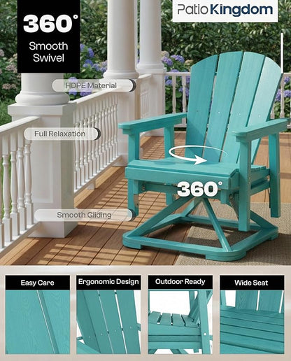 HDPE Swivel Glider Chair Outdoor, Weather Resistant Adirondack Outside Rocking Chair, Wooden Textured Outdoor Swivel Chair for Porch, Balcony, Poolside, Backyard (Aruba Blue)