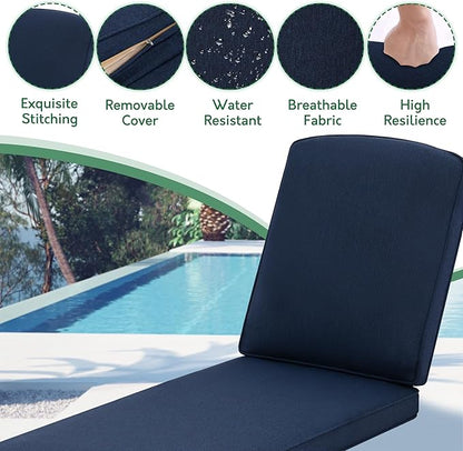 Chaise Lounge Chair Outdoor- Patio Pool Chairs Tanning Lounges for Outside Beach Lounger Cast Aluminum with Navy Blue Cushion 1Pack
