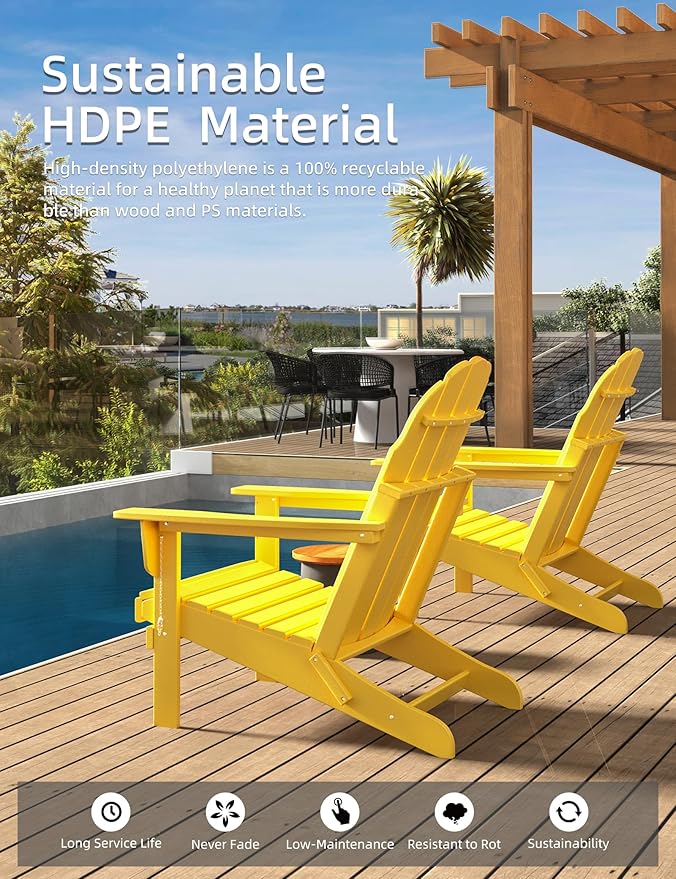 Folding Adirondack Chair - Durable HDPE Poly Lumber All-Weather Resistant - Photo 4