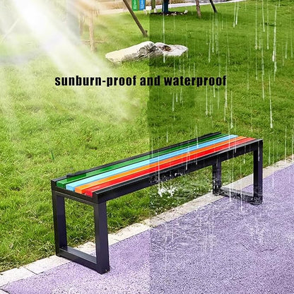 Outdoor Garden Benches, 2-3 Person Seat Outdoor Backless Benches, Sturdy Bench Patio Bench with Slatted Seat for Park,Outside,Metal Frame,880 Lbs Capacity(59 inch, White)