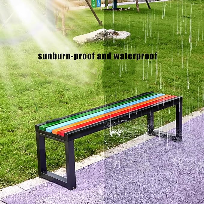 2-3 Person Outdoor Garden Benches, Backless Weatherproof Seat Benches, Metal Frame Patio Park Bench with Slatted Seat, 880 lbs Capacity(47.2 inch, Red Colorful)