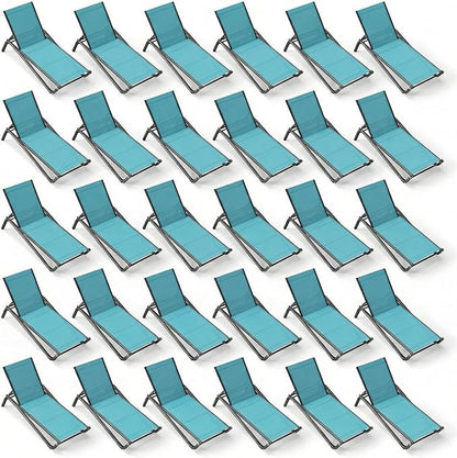 Outdoor Chaise Lounge Chair Set of 30, 5-Position Adjustable Patio Lounge Chair with Aluminum Frame, Textilene Fabric Pool Loung Chairs for Poolside, Deck, Backyard (Lake Blue)