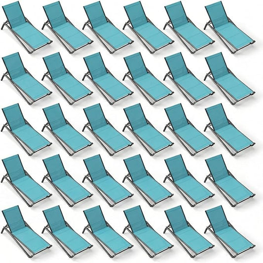 Outdoor Chaise Lounge Chair Set of 30, 5-Position Adjustable Patio Lounge Chair with Aluminum Frame, Textilene Fabric Pool Loung Chairs for Poolside, Deck, Backyard (Lake Blue)