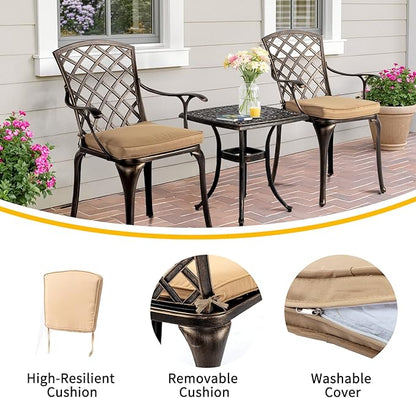 VINGLI Patio Chairs Set of 2, All-Weather Cast Aluminum Outdoor Dining Chairs with Cushion, Metal Armchairs for Poolside, Backyard, Balcony