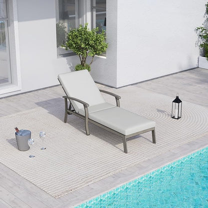 Chaise Lounge Chair Outdoor - Patio Aluminum Chaise Lounge Chair with Cushion, Adjustable Reclining Positions Chair for Outdoor Garden Pool Porch