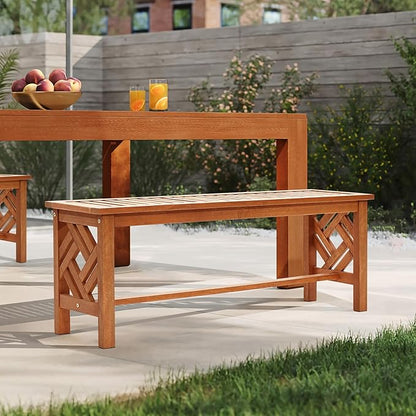 LuxenHome Wood Garden Bench, Solid Wooden Outdoor Dining Bench, 2 Person Patio Benches for Outdoors, Backless Bench for Backyard Park and Porch, Long Loveseat with Slatted Seat, Outdoor Furniture