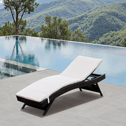 Patio Chaise Lounge Set of 1 Foldable Chair with Detachable Cushion, Outdoor Rattan Adjustable Back 1 Pieces Patio Folding Chaise Lounge