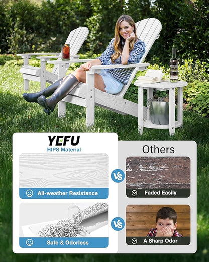 YEFU 3-Piece Adirondack Chair and Table Set: Outdoor Lounge Furniture Set - Outdoor Chair Plastic Weather Resistant with Wide Armrests for Patio Lawn Pool Porch Garden(White