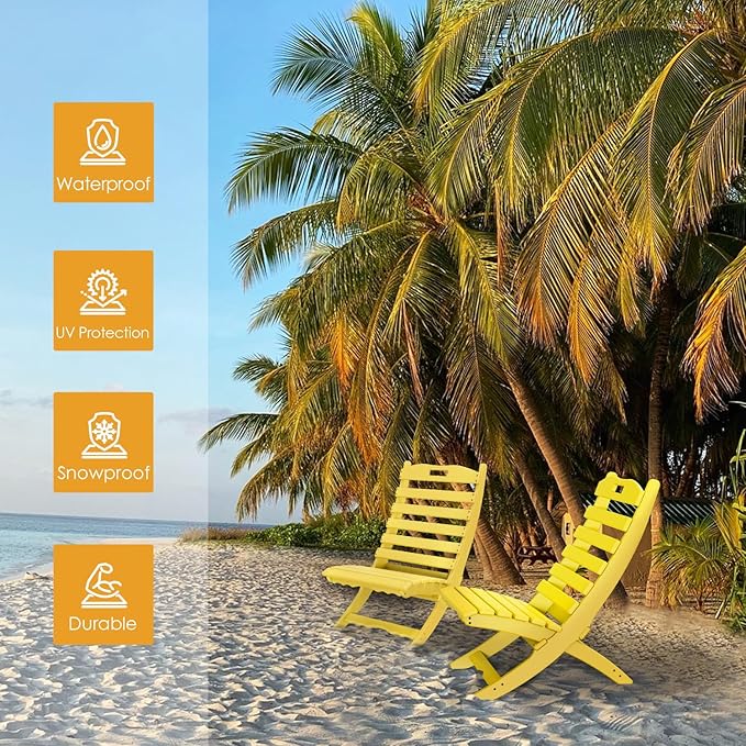 IVY&LANE Portable Xavier-Chairs Set of 2 | Folding-Adirondack-Chair | Wave | HDPE Plastic | Limited Edition | Yellow | All-Weather Resistant | for Outdoor Fire-Pit Patio Lawn Beach Poolside