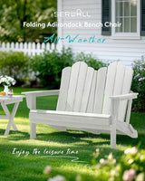 SERWALL Folding Adirondack Bench Set of 2, HDPE All-Weather 2-Person Adirondack Loveseat Bench, White - Photo 2