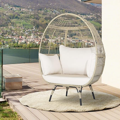 Giantex Oversized Wicker Egg Chair, Outdoor & Indoor Hammock Chair with Thick Cushions, 2-Person PE Rattan Lounge Chair Swing Chair for Patio, Backyard,Porch, 450 LBS Weight Capacity (Light Brown)