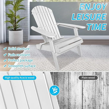 YRLLENSDAN Folding Adirondack Chair - Weather Resistant Plastic Outdoor Chairs for Patio, Lawn, Garden, or Fire Pit - Cozy Plastic Adirondack Chair for Outside Seating (1, White)