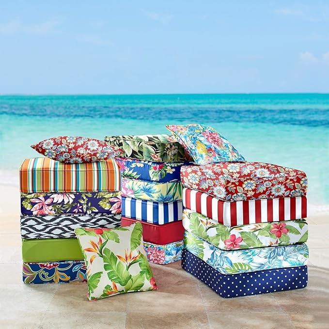 BrylaneHome Extra-Thick Seat Cushion - 23”L x 22”W x 5.5”H - Patio & Outdoor - Water, Stain & Fade Resistant - Blue Fern - Photo 4