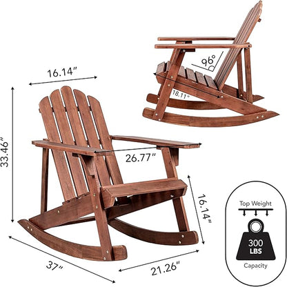 Eyely PTA1000C Harvey Outdoor Patio Classic Acacia Wood Adirondack Rocking Chair, Dark Brown for Bohemian, Classic, Country, Cottage, Farmhouse, Rustic