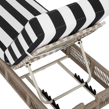 SAFAVIEH Outdoor Patio Furniture Collection - Gillian Heather Tan Rope Daybed, Black Stripe Cushion, Coastal Sunlounger, Fully Assembled (PAT7527E)