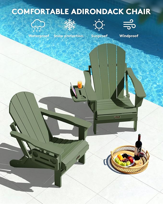 SERWALL Folding Adirondack Chair Set of 4, Outdoor Adirondack Chairs with 4 in 1 Cup Holder, Wood Texture Patio Chairs - Photo 8