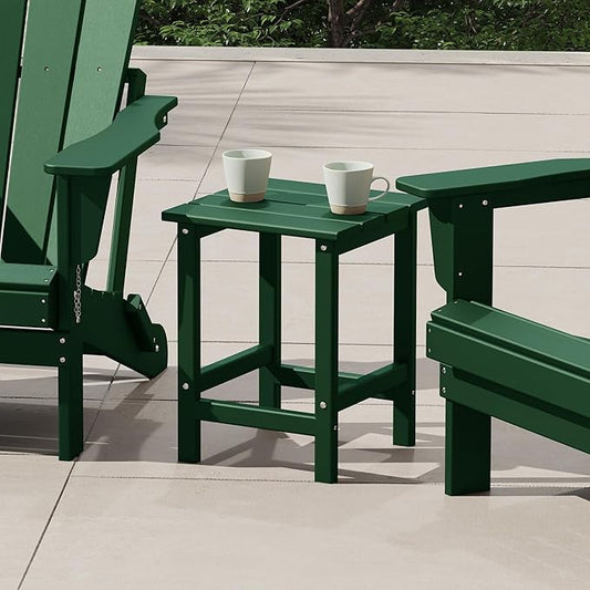 Costaelm Square Outdoor Side Tables, Adirondack Patio Tables for Outside, HDPE Patio End Table Weather Resistant, Balcony Table for Pool, Seaside, Backyard, Porch, Indoor Companion, Dark Green