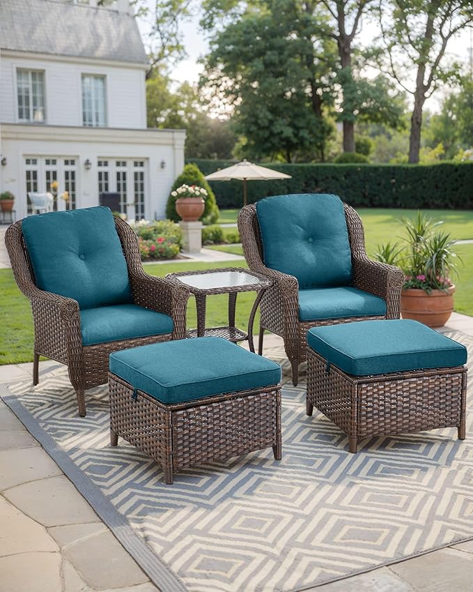 3 Piece Patio Brown Wicker Chairs with Side Table - Outdoor High Back Heavy Duty All-Weather Lawn Dining Rattan Chair - Photo 6