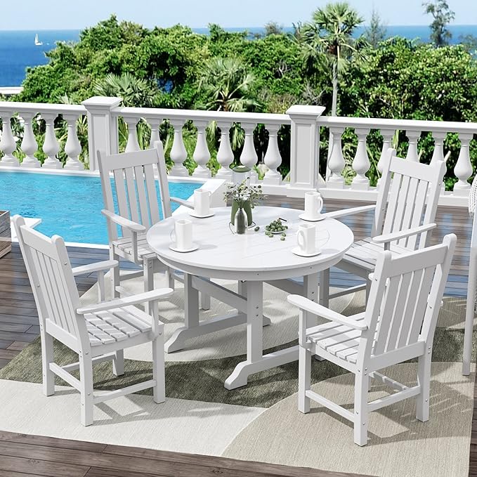 WestinTrends Malibu Classic Outdoor Dining Chairs with Arms, All Weather Poly Lumber Adirondack Patio Chairs Restaurant Bistro Chairs Support 350 LBS, Arched Backrest and Curved Seat, White