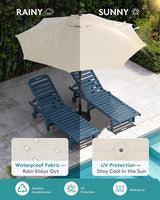 SERWALL Outdoor Chaise Lounge Set of 2 with 9FT Umbrella, HDPE Pool Lounge Chair with 5-Position Adjustable Backrest - Photo 6