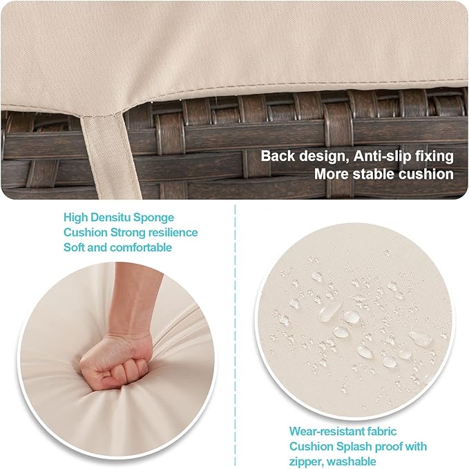 HOMREST Chaise Lounge Chairs Set of 6, PE Rattan Wicker Lounge Chair with Arm and Wheels for Poolside,Khaki