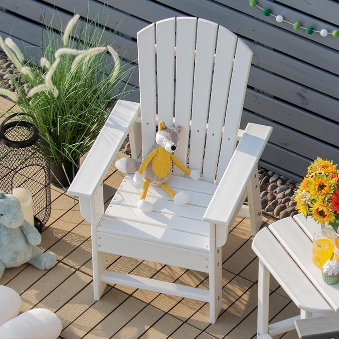 Giantex Adirondack Chair, Kids HDPE Patio Lawn Chair with Ergonomic Backrest for Deck, Porch, Backyard, Poolside, Indoor, Weather Resistance Toddler Outdoor Chair (1, White)