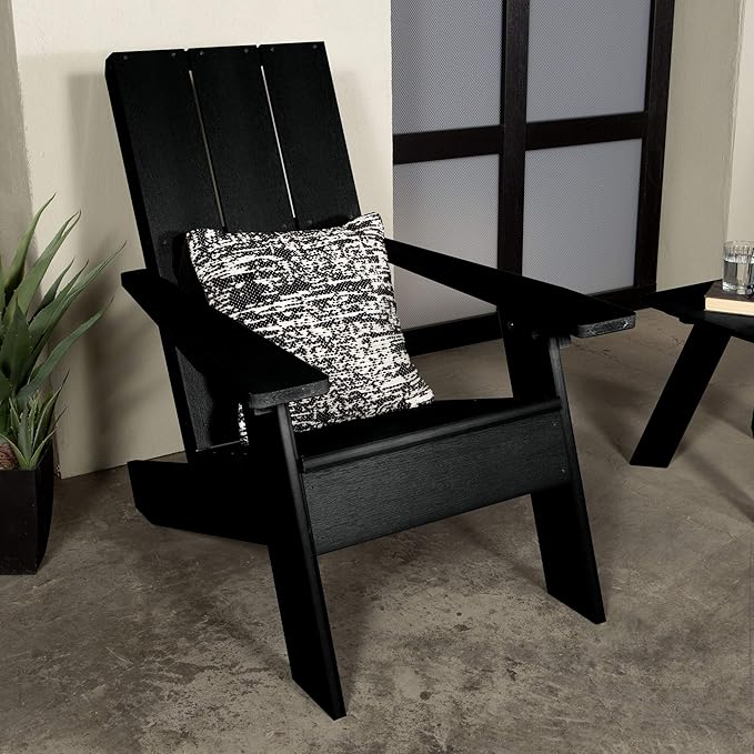 Highwood Italica Modern Adirondack 3pc Set, Includes 2 Adirondack Chairs and One Side Table, Black - Photo 3