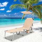GYMAX Beach Chair with Canopy Shade, Folding Tanning Lounge with Adjustable Backrest, Carry Handle & Side Pocket - Photo 8