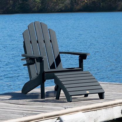 Highwood AD-KITCLAS4-FBE Classic Wesport Adirondack Chair with Ottoman and Cup Holder, Federal Blue