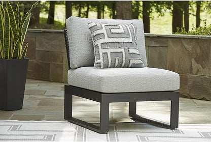 Signature Design by Ashley Beachloft Straight Coastal 2-Piece Outdoor Sectional with Removable Cushion, Light Gray & Black