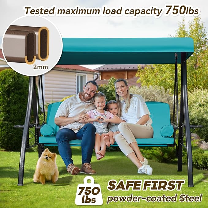 3 in 1 Outdoor Porch Swing with Adjustable Canopy, 3 Seat Outdoor Swing for Adults - Photo 2