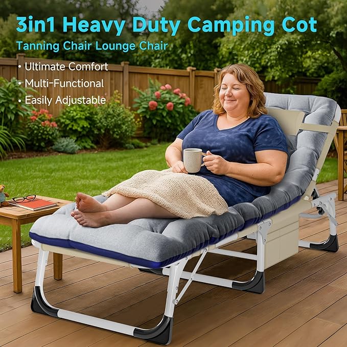 ABORON Heavy Duty Tanning Chair, Outdoor 5-Position Folding Chaise Lounge Chair with Pad - Photo 3