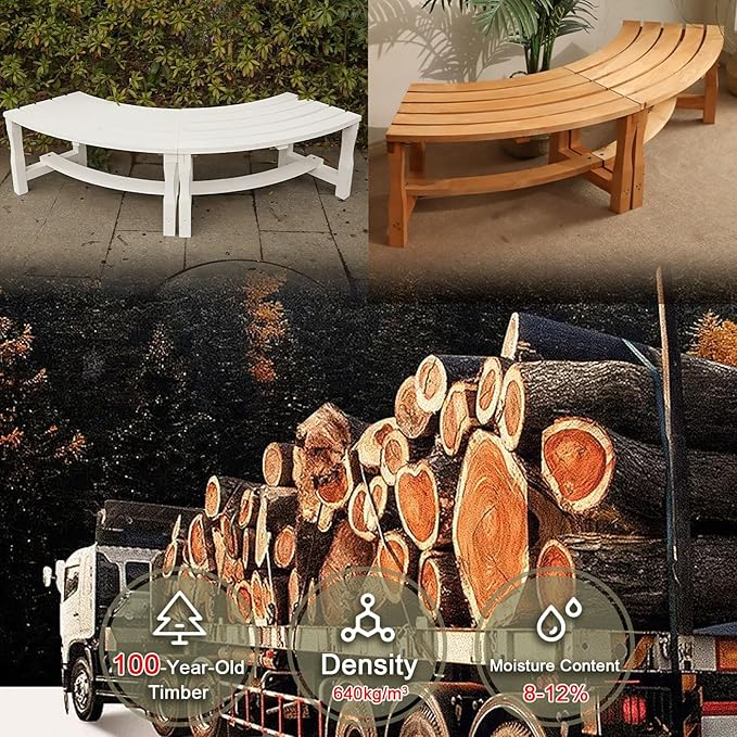Outdoor Curved Bench, 2-Person Rustic Wood Bench for Garden, Backyard, Porch, Max Load 440 LBS, Wraparound Garden Furniture Wooden(Brown)