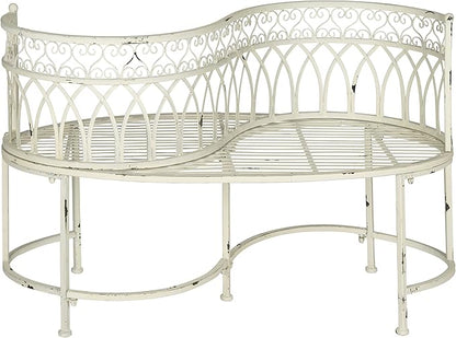 SAFAVIEH Outdoor Collection Lara Victorian Antique White Iron Kissing Bench
