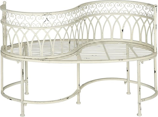 SAFAVIEH Outdoor Collection Lara Victorian Antique White Iron Kissing Bench