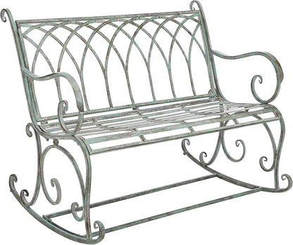 SAFAVIEH Outdoor Collection Ressi Victorian Antique Dark Green Wrought Iron Rock Bench